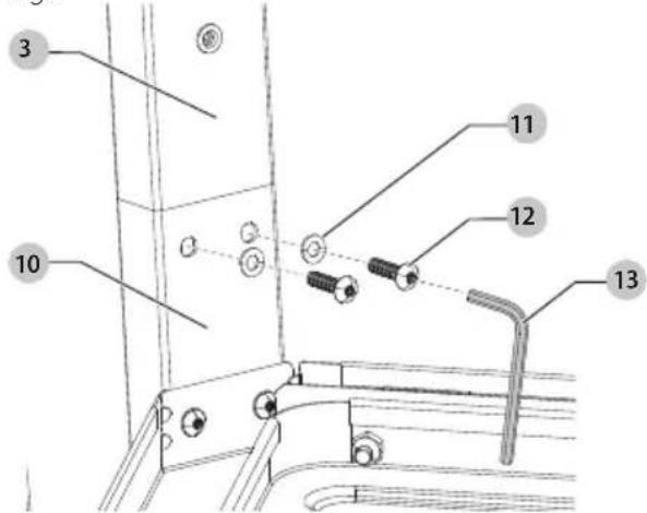 Technical diagram of a mechanical assembly with numbered components and mounting holes