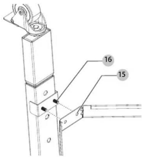 Technical diagram of a mechanical assembly with numbered components labeled 15 and 16