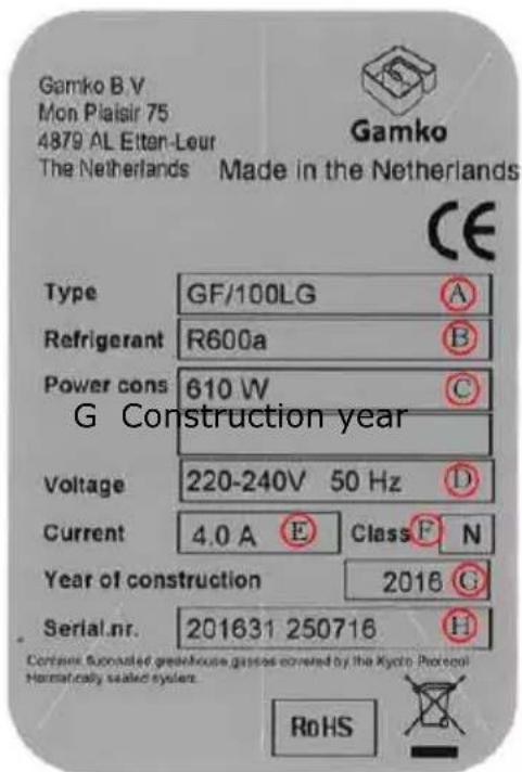 Gamko GF/100 - Type plate - 1