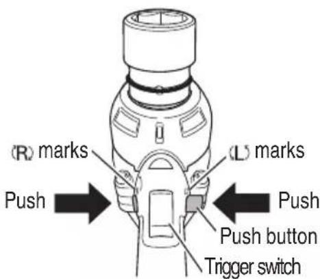 (R) marks Push (L) marks Push button Trigger switch