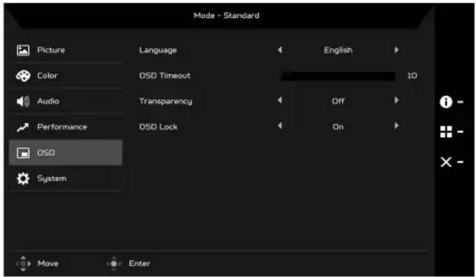 ACER BR277E3 - Ajuster le menu OSD - 1