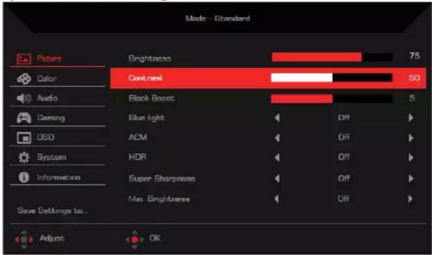 ACER XZ320QKP3 - Réglage des paramètres de l'image - 1