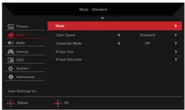 ACER XZ320QKP3 - Réglage des paramètres de couleur - 2