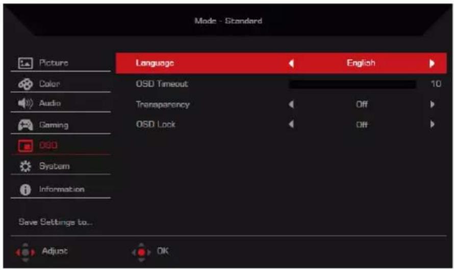 ACER XZ320QKP3 - Ajuster les réglages OSD. - 1