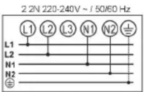2.2N 220-240V ~ 50/60 Hz L1 L2 L3 N1 N2 L1 L2 N1 N2 N1 N2