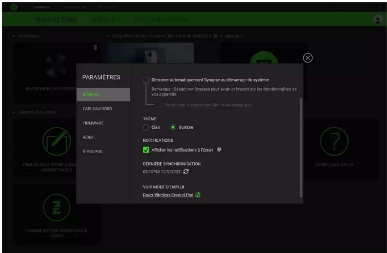 RAZER Wireless Control Pod - FENÉTRE PARAMÉTRES - 1
