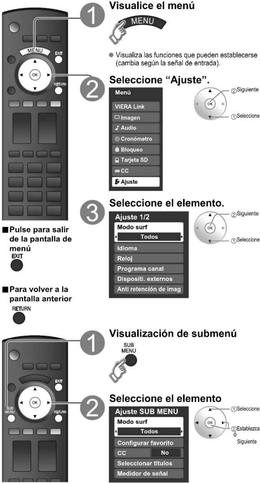 PANASONIC Viera TH-50PX80 - Cómo utilizar las funciones de los menús - 1