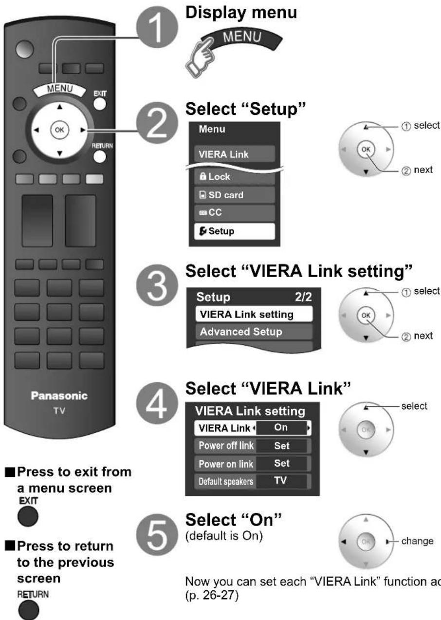 PANASONIC Viera TH-50PX80 - VIERA Link™ Setting - 1