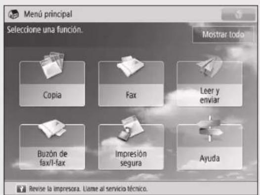 CANON imageRUNNER ADVANCE C3330i - Cuando aparezca un mensaje en la pantalla táctil - 1