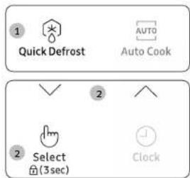 1 Quick Defrost AUTO Auto Cook 2 Select Clock (3sec)