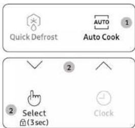 Quick Defrost AUTO Auto Cook 2 Select (3 sec) Clock