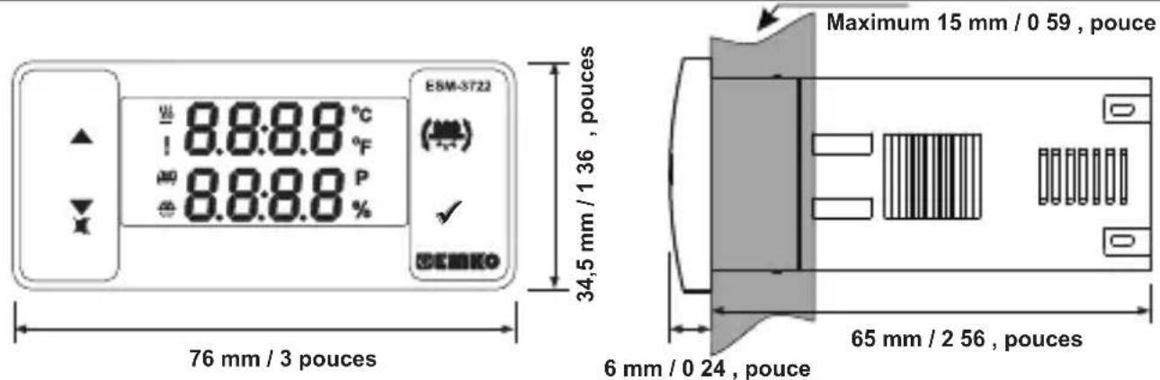 Emko ESM-3721HT - Vue de face et dimensions du régulateur Hatcher ESM-3722 - 1
