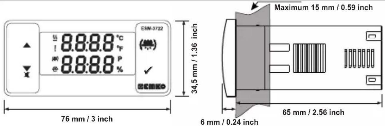 Emko ESM-3721HT - Front View and Dimensions of ESM-3722 Hatcher Controller - 1