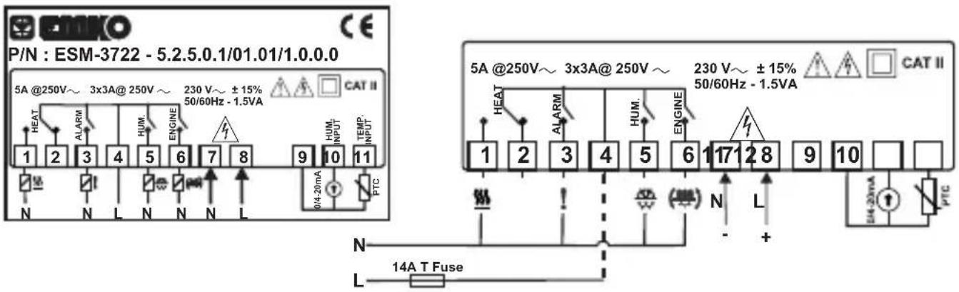 Emko ESM-3721HT - Device Label and Connection Diagram - 1