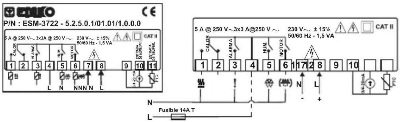 Emko ESM-3721HT - Etiqueta del dispositivo y diagrama de conexión - 1