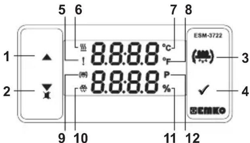 Emko ESM-3721HT - Definición del panel frontal y acceso a los menús - 1