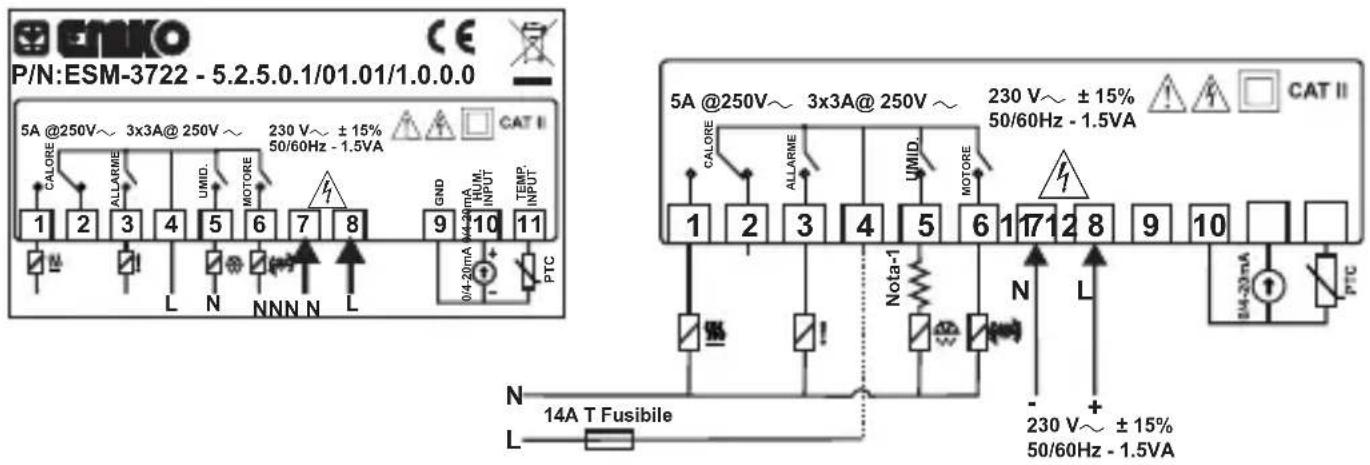 Emko ESM-3721HT - Etichetta del dispositivo e schema di collegamento - 1