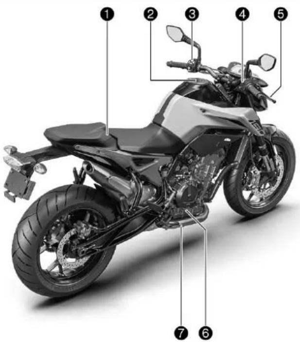 KTM 790 Duke (2024) - Vue arrière droite du véhicule (représentation simplifiée) - 1