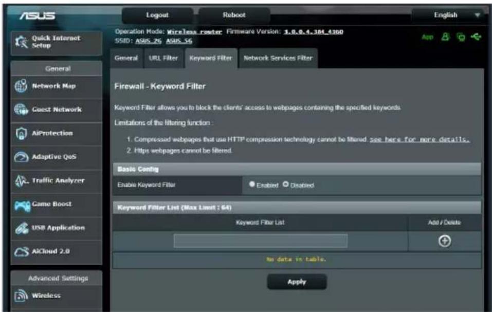 ASUS RT-AX82U V2 - Filtrage de mots-clés - 1