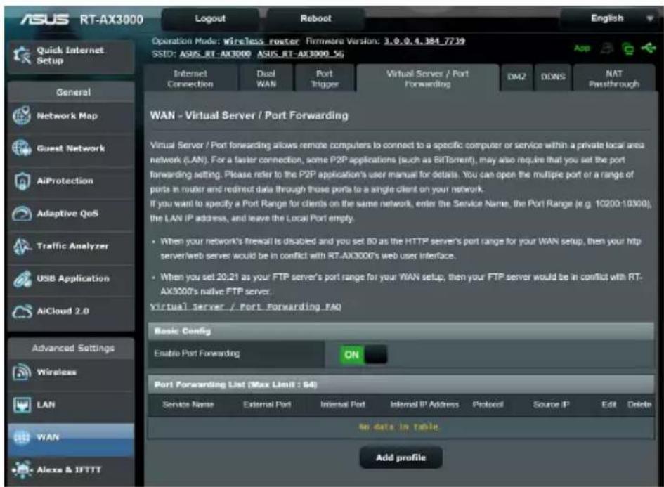 ASUS RT-AX3000 V2 - Serveur virtuel et redirection de port - 1