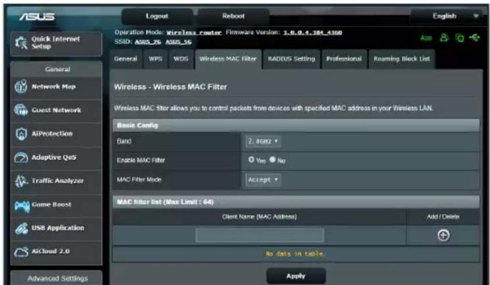 ASUS RT-AX3000 V2 - Filtrage d'adresses MAC - 1
