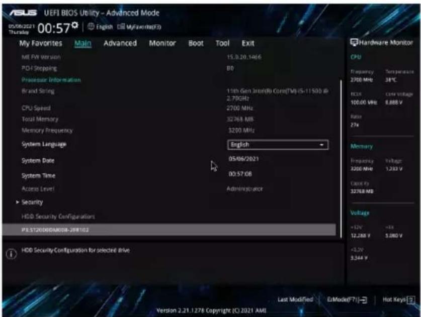 ASUS ProArt Station PD5 PD500TE - การเป้าหนดตําการตั้งดําระบบป้องกัน HDD จดยไชี้ BIOS - 2