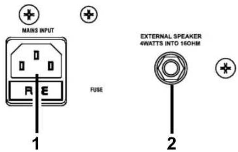MAINS INPUT FUSE 1 2 EXTERNAL SPEAKER 4WATTS INTO 160HM