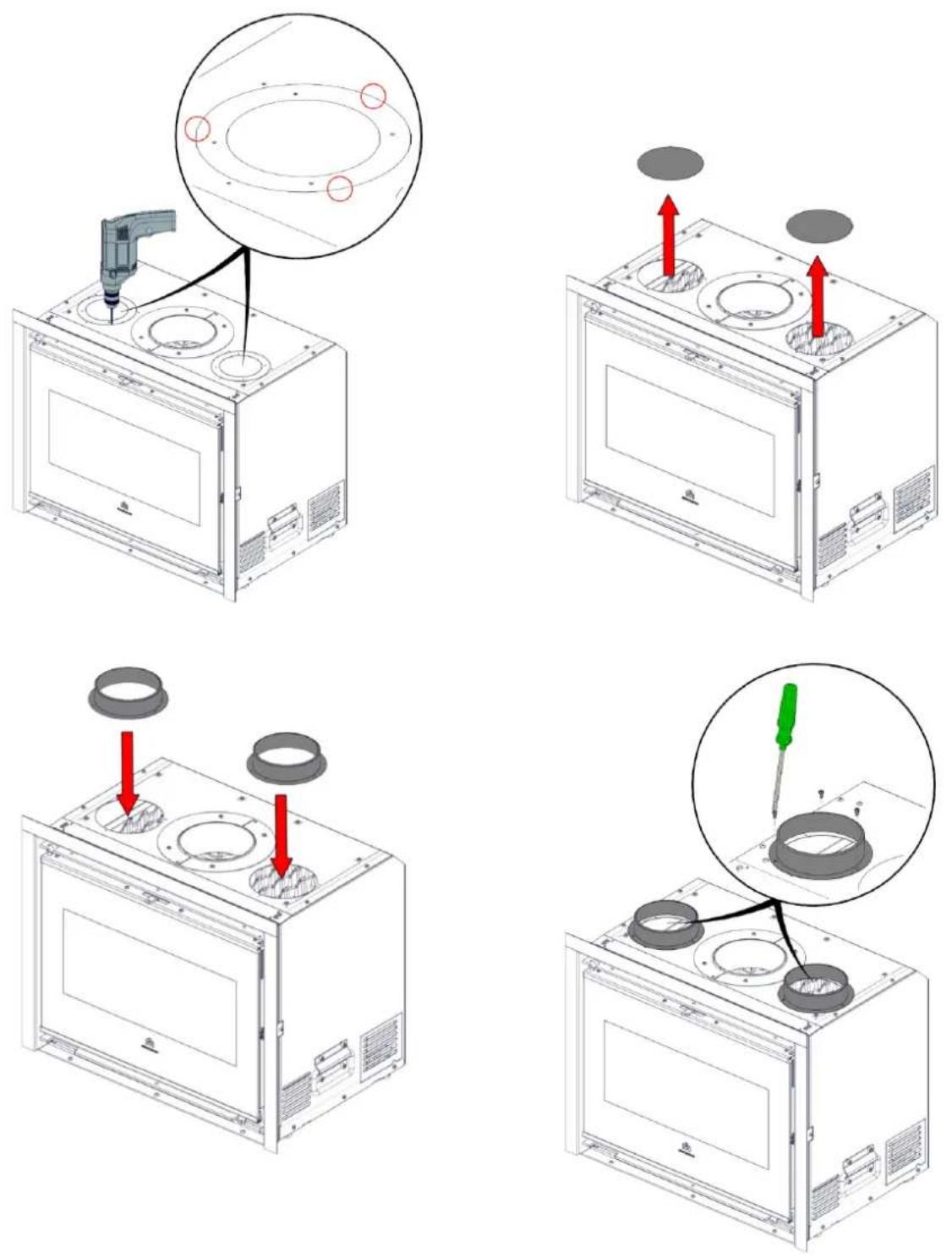 EDILKAMIN FIREBOX EVO 54 - Installation d'un raccord ∅14 pour la canalisation d'air chaud - 1