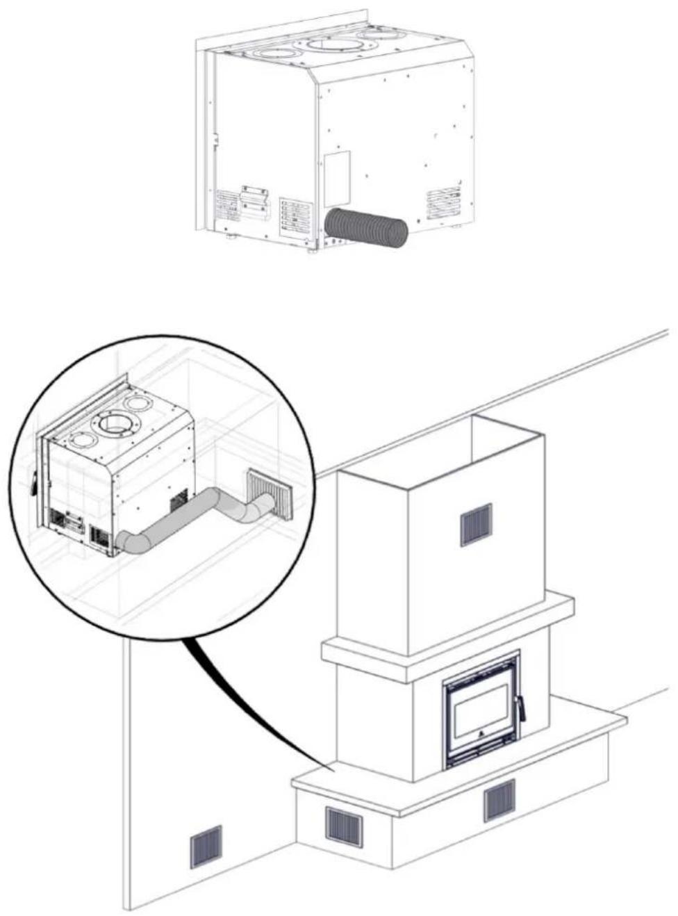 EDILKAMIN FIREBOX EVO 54 - Prise d'air murale et raccordement de l'arrière du produit au périmètre du revêtement - 1