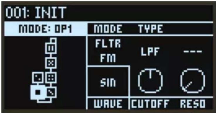 KORG Opsix module - Quand "MODE" est réglé sur "FLTR FM" ('Filter FM') - 1