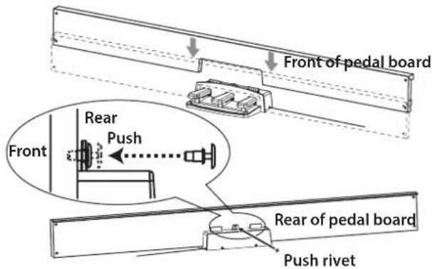 KORG Poetry - Insert the pedal unit into the pedal board, and then fasten it by pressing a push rivet into the hole (above the cutout) at the rear of the pedal board. - 1