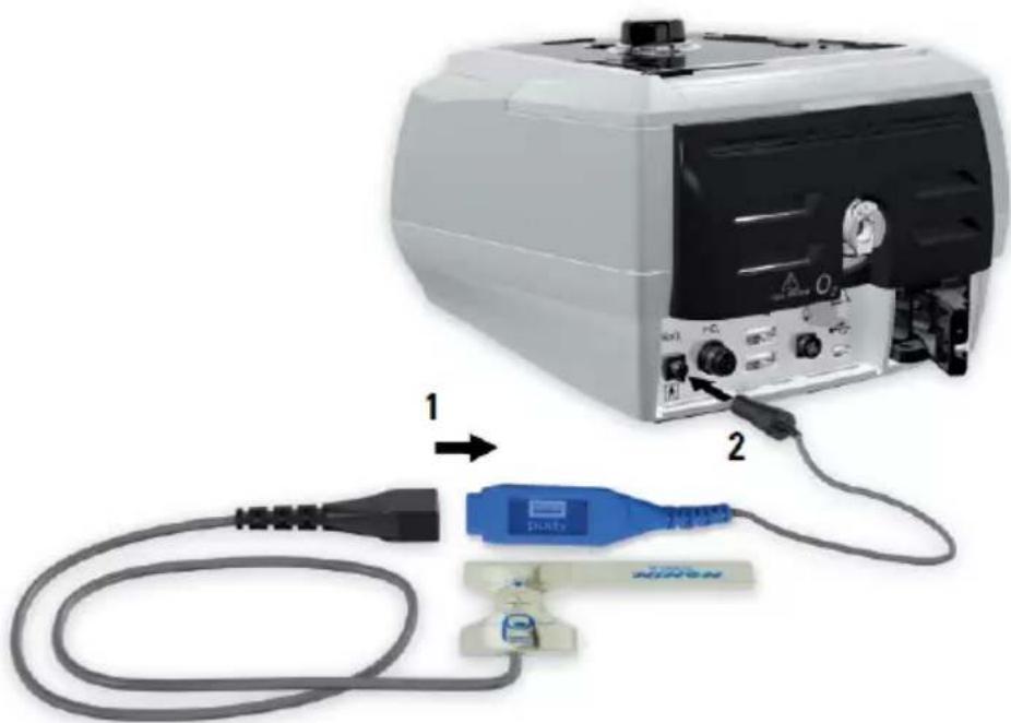 ResMed Stellar 150 - Working with other optional accessories Attaching the pulse oximeter - 1