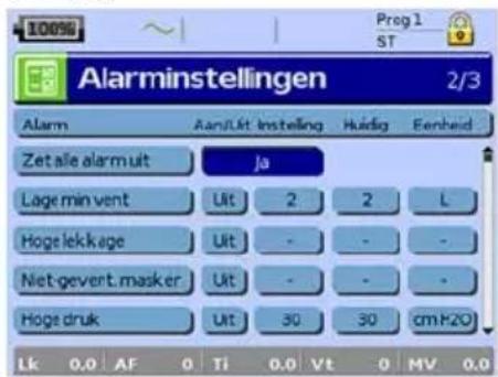 ResMed Stellar 150 - Menu Instellingen: Alarminstellingen (Alarmvolume) - 1