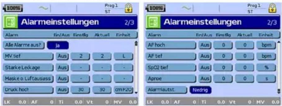 ResMed Stellar 150 - Menü „Setup“: Alarmeinstellungen (Alarmlautstärke) - 1