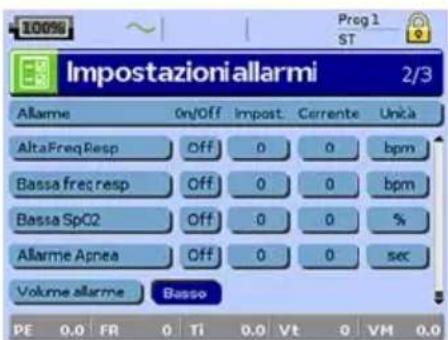 ResMed Stellar 150 - Menu Approntamento: Impostazioni Allarme (Volume allarme) - 2