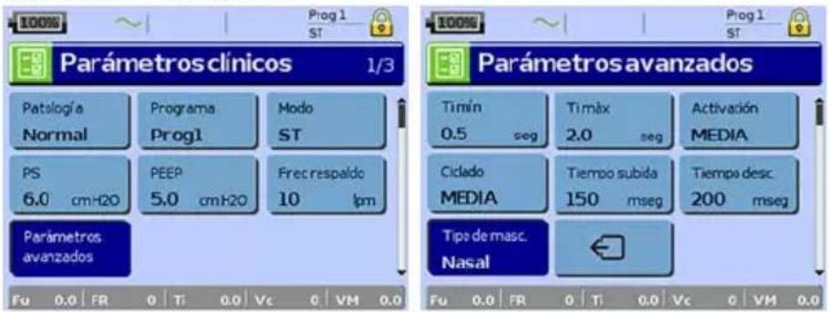 ResMed Stellar 150 - Menú Configuración: Parámetros clínicos (tipo de mascarilla) - 1