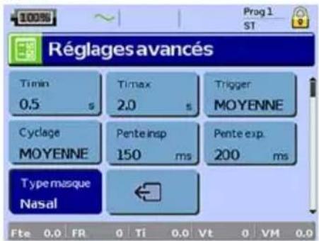 ResMed Stellar 150 - Menu Réglages : Réglages cliniques (Type de masque) - 2