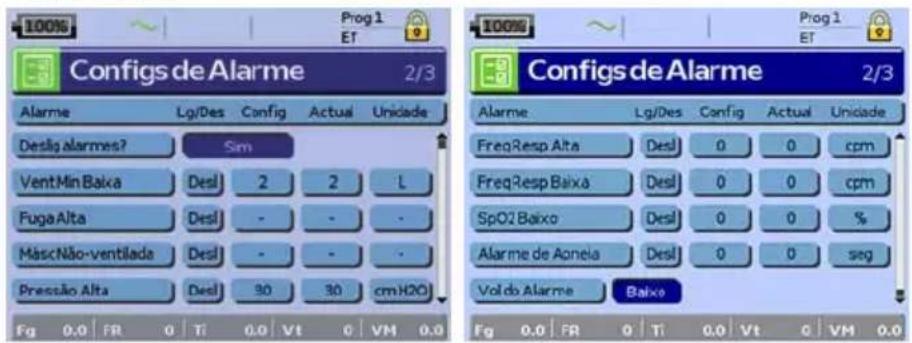 ResMed Stellar 150 - Menu Configuração: Configurações de Alarme (Volume do Alarme) - 1