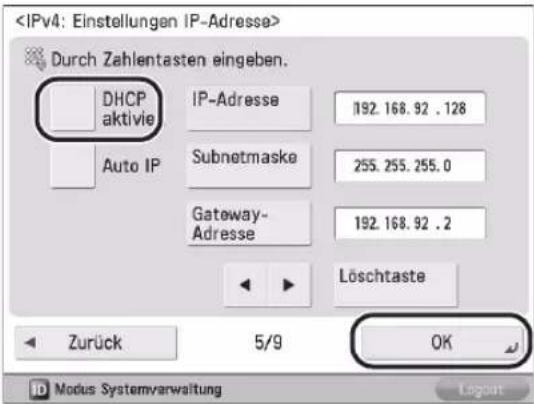 CANON imageRUNNER ADVANCE 400i - DHCP aktivieren ● - 1