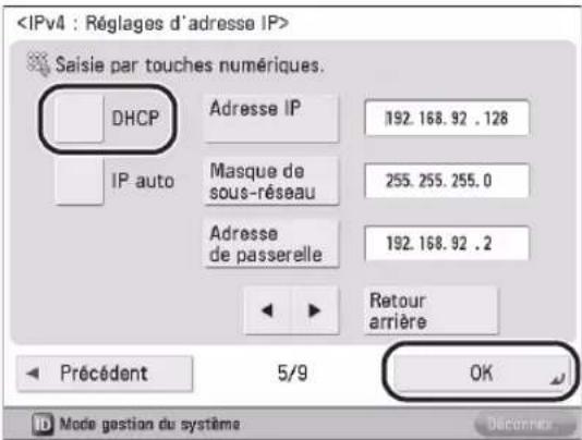 CANON imageRUNNER ADVANCE 400i - Pour activer DHCP ● - 1