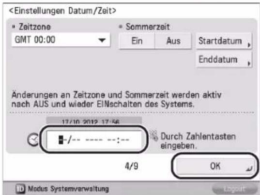 CANON imageRUNNER ADVANCE 400i - Einstellen von Datum und Uhrzeit 05 - 1