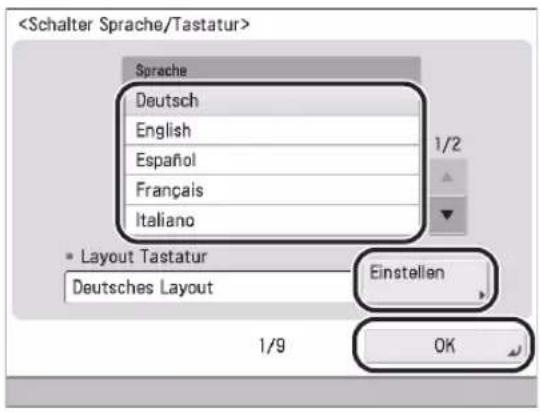CANON imageRUNNER ADVANCE 400i - Konfigurieren der Sprache des 01 Sensordisplays und des Tastaturlayouts - 1