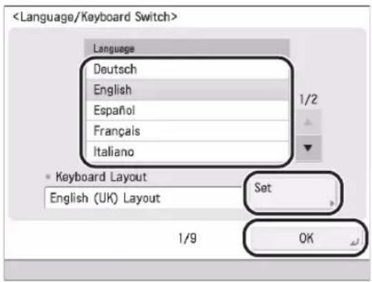 CANON imageRUNNER ADVANCE 400i - Configuring the Touch Panel Display's Language and Keyboard Layout 01 - 1