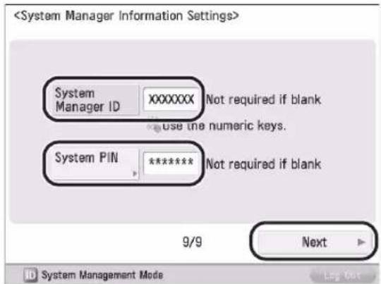 CANON imageRUNNER ADVANCE 400i - Change the authentication information → press [Next] → enter information if necessary → press [OK]. - 1