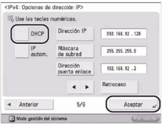 CANON imageRUNNER ADVANCE 400i - Para activar DHCP ● - 1