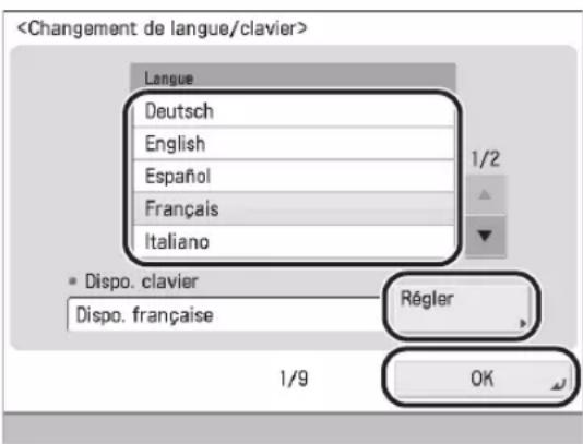 CANON imageRUNNER ADVANCE 400i - Configuration de la langue et de la disposition du clavier de l'afficheur tactile 01 - 1