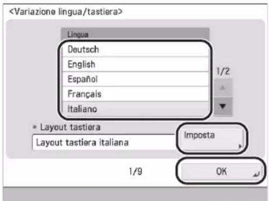 CANON imageRUNNER ADVANCE 400i - Configurazione della lingua del display del pannello digitale e del layout della tastiera - 1