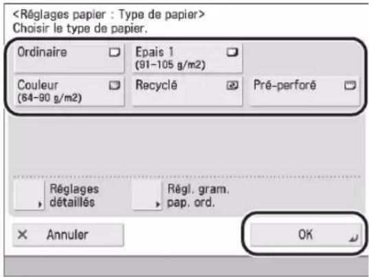 CANON imageRUNNER ADVANCE 400i - Enregistrement des informations sur le papier que l'on a chargé lors de l'installation de la machine - 2