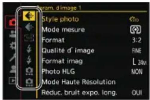 Cam. d'image 1 Style photo Mode mesure Format 3:2 Qualité d' image FINE Format imag L 24M Photo HLG NON Mode Haute Résolution Reduc. bruit expo. long. OUI