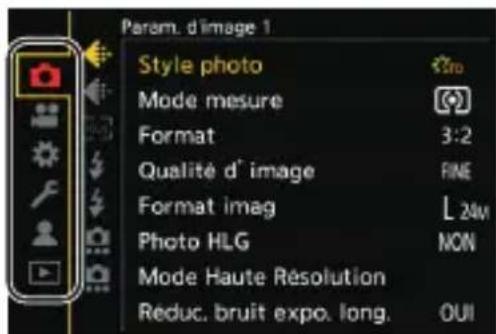 Param. d'image 1 Style photo Mode mesure Format 3:2 Qualité d' image FINE Format imag L 24M Photo HLG NON Mode Haute Résolution Rèduc. bruit expo. long. OUI